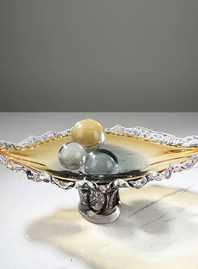 轻奢蓝色琉璃茶几干果盘