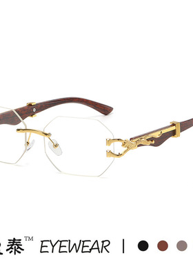 新款复古木纹豹子镜腿太阳镜男欧美方框驾驶猎豹装饰墨镜跨境