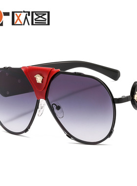 新款时尚包皮人头太阳镜男女中梁皮质墨镜VE523 sunglasses