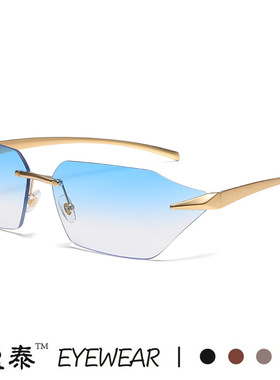 新款无框连体太阳镜女欧美时尚潮流复古墨镜跨境ins个性太阳眼镜