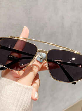 新款欧美双梁太阳镜加厚朋克金属网红街拍墨镜驾驶百搭渐变太阳镜