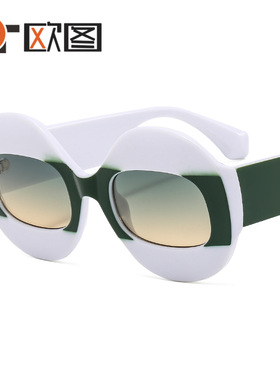 新款欧美大框圆形太阳镜平光镜遮阳拼色墨镜女士跨境眼镜M448