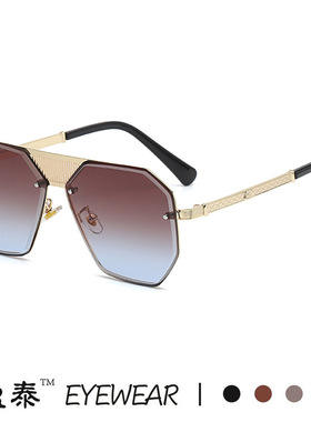 新款欧美时尚金属太阳镜切边无框蛤蟆墨镜个性镂空朋克眼镜2562