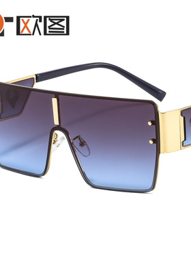 欧美大框连体金属太阳镜 牛头装饰复古潮流男女跨境彩色墨镜7905