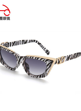 两个圈 新款金属半框猫眼太阳镜跨境个性金属V字女士遮阳墨镜1031