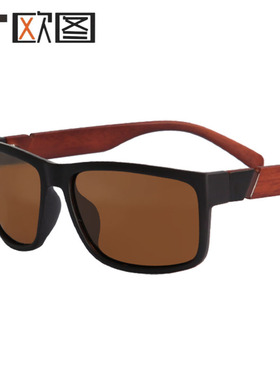 欧图 新款红色木纹装饰偏光太阳镜 适合男女出行旅游防紫外线墨镜