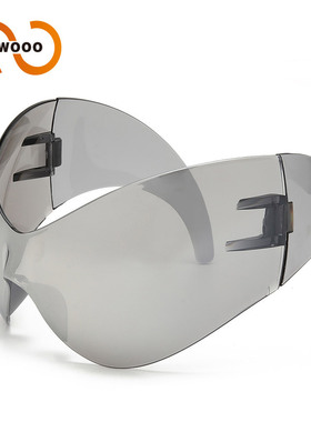 两个圈 新款未来科技感超大朋克太阳镜跨境Y2K连体个性墨镜T1065