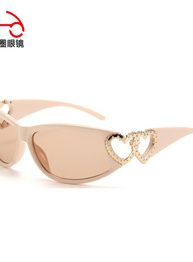 两个圈 欧美Y2K爱心大框太阳镜跨境sunglasses防紫外线墨镜T1033