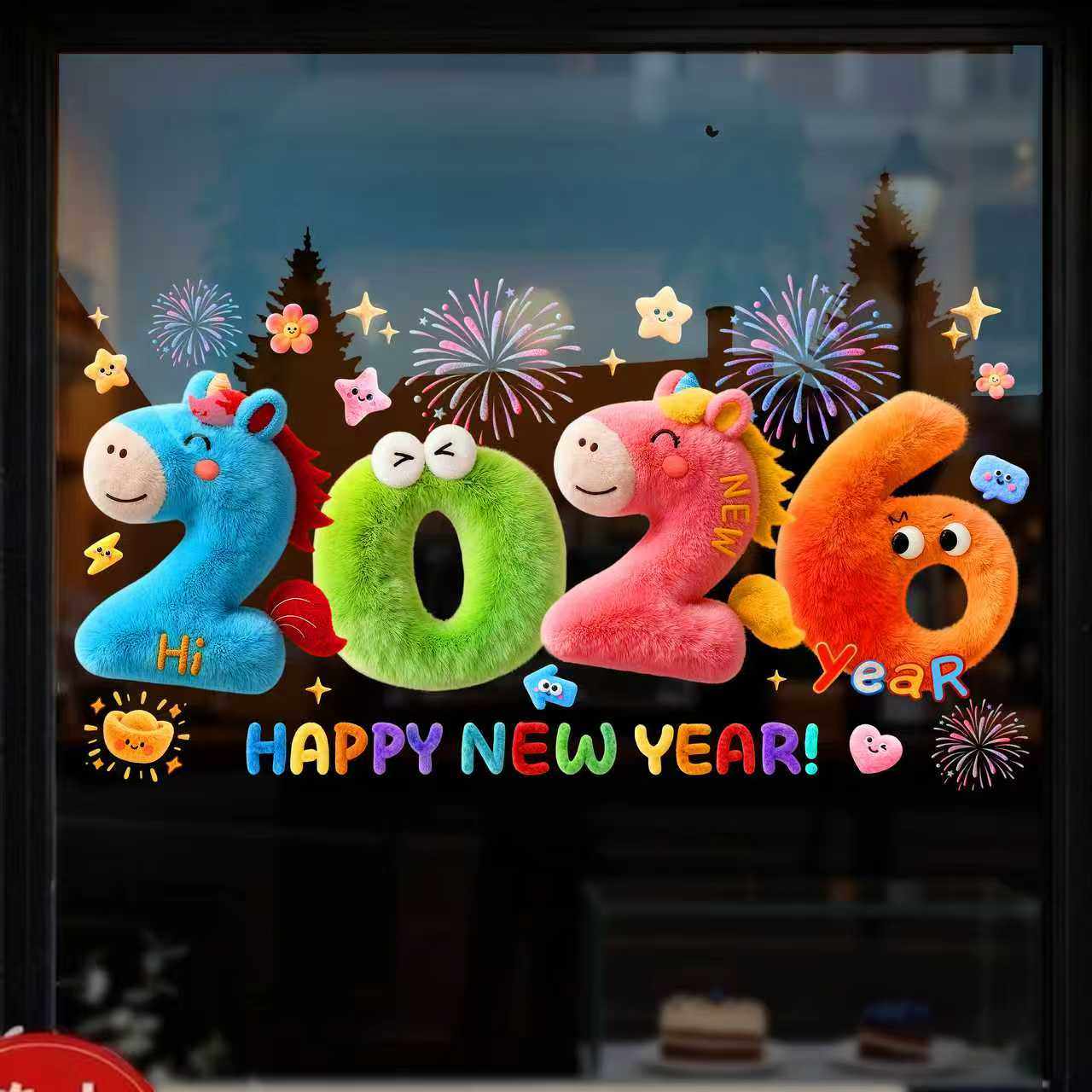 2026新款新年玻璃门贴纸马年装饰品静电贴窗花年画商场店铺橱窗贴,淘宝优惠券,粉丝福利购,淘宝优惠卷
