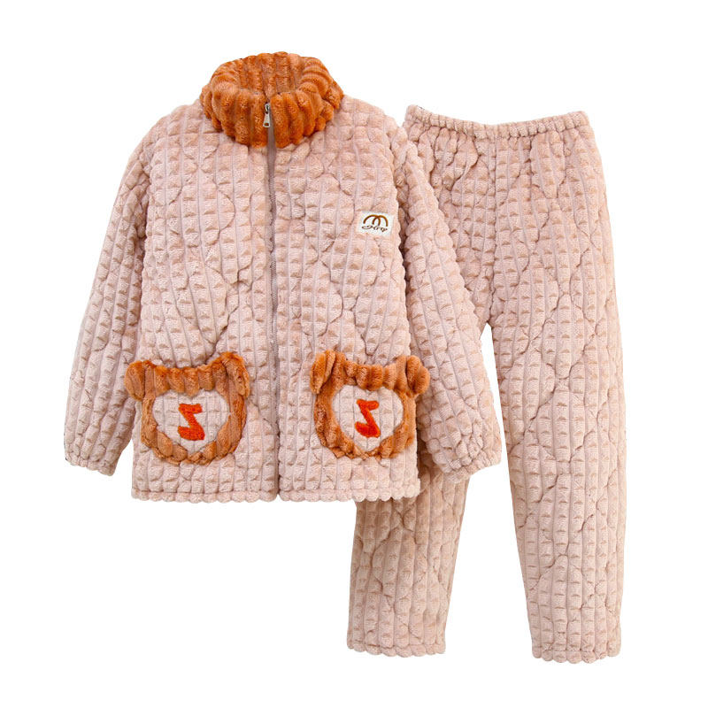 睡衣女秋冬加厚加绒2025新款法兰绒三层夹棉珊瑚绒红色家居服套装,淘宝优惠券,粉丝福利购,淘宝优惠卷