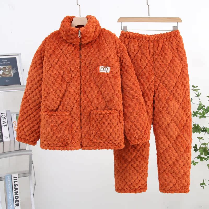 睡衣女秋冬加厚加绒2025新款法兰绒三层夹棉珊瑚绒红色家居服套装,淘宝优惠券,粉丝福利购,淘宝优惠卷