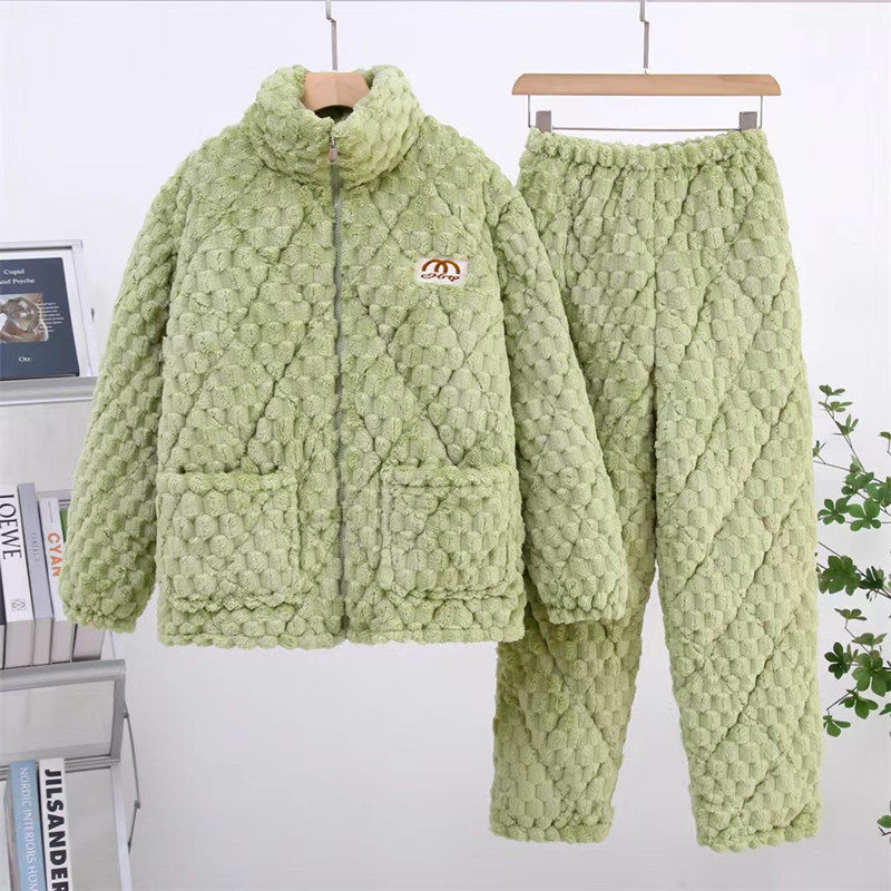 睡衣女秋冬加厚加绒2025新款法兰绒三层夹棉珊瑚绒红色家居服套装,淘宝优惠券,粉丝福利购,淘宝优惠卷