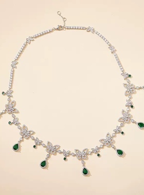 小众轻奢高级感仙女蝴蝶造型锁骨链红宝石新娘晚宴礼服项链配饰