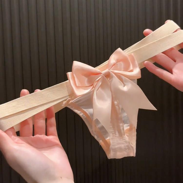 性感交叉带子蝴蝶结美臀内裤女纯棉裆可爱女士丁字裤低腰无痕网纱 - 图1