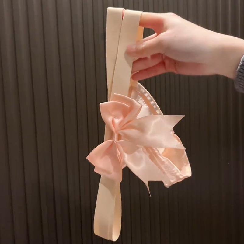 性感交叉带子蝴蝶结美臀内裤女纯棉裆可爱女士丁字裤低腰无痕网纱 - 图2