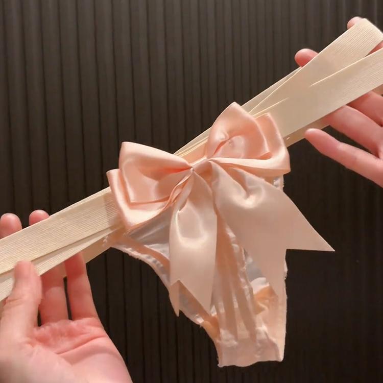 性感交叉带子蝴蝶结美臀内裤女纯棉裆可爱女士丁字裤低腰无痕网纱 - 图0