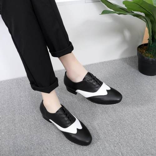 渝阳贝蒂舞蹈鞋男真皮软底四季广场舞爵士摩登拉丁国标交谊跳舞鞋 - 图2