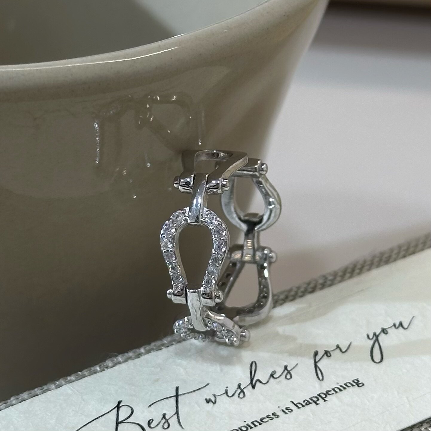 925 silver horseshoe buckle ring for women niche design simple ins simple versatile light luxury high-end sense