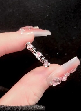 芭比粉钻爱心戒指女小众设计高级