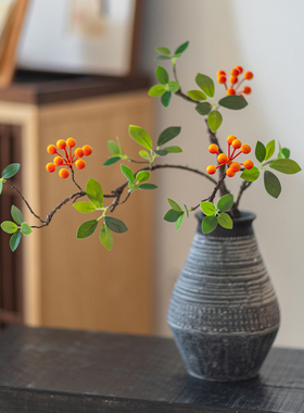 仿真海棠果假花绿植中古客厅摆件