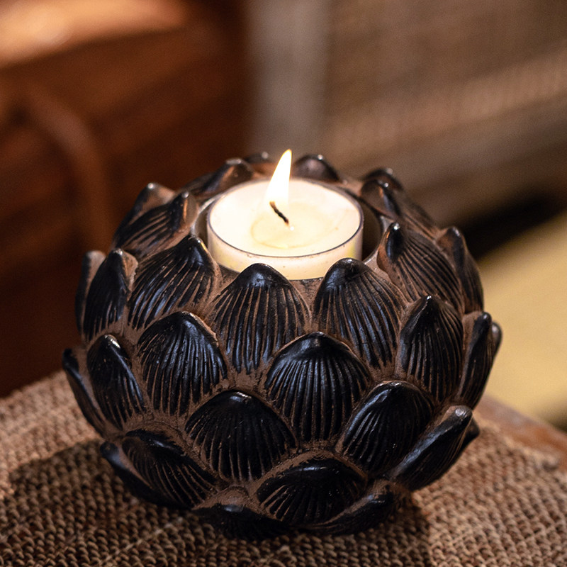 莲花烛台摆件复古中式禅意檀香塔香底座蜡烛台茶室茶道茶桌面摆件,淘宝优惠券,粉丝福利购,淘宝优惠卷