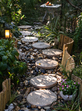 花园庭院公园圆形青石板水泥复合