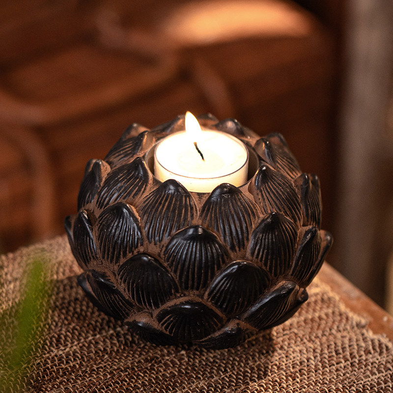 莲花烛台摆件复古中式禅意檀香塔香底座蜡烛台茶室茶道茶桌面摆件,淘宝优惠券,粉丝福利购,淘宝优惠卷