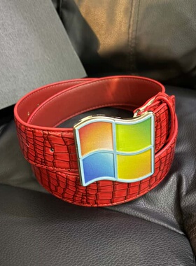 Papr创意Windows系统波浪四格拼接方块皮带趣味化红色鳄鱼纹腰带