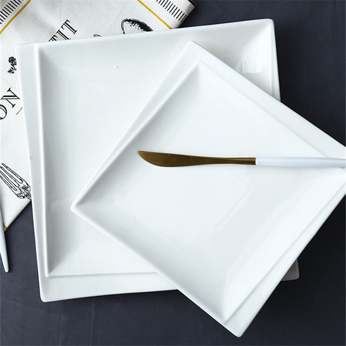 创意西餐盘子纯白牛排盘子家用菜盘方盘网红碟子平盘陶瓷西式餐具 - 图1