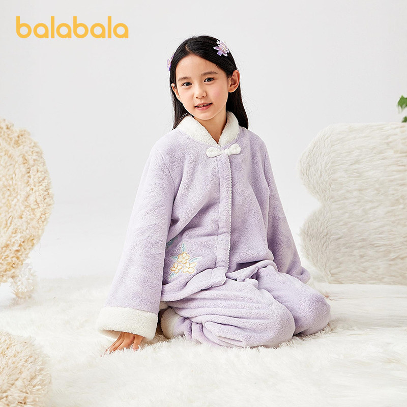巴拉巴拉balaOne女童睡衣套装2025冬新款加厚法兰绒保暖国风盘扣,淘宝优惠券,粉丝福利购,淘宝优惠卷