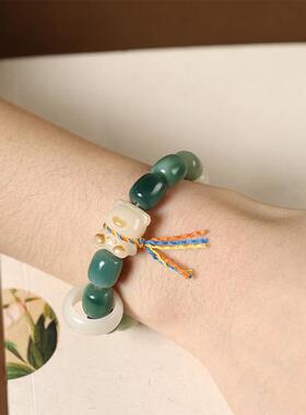 原生态白玉菩提根桶珠手串女炭烧萌熊手链绕指柔文玩菩提子盘玩男