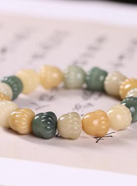 白玉菩提根手串雕刻可爱小松果多宝风化菩提单圈文玩绕指柔手串