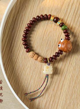 森系文艺原创手作小叶紫檀 文玩算盘珠檀香木嘟嘴蘑菇蟾男女手串