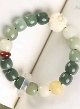 原生态自然菩提根颜值爆表豆蔻菩提根DIY炭烧维尼熊跑环单圈手串