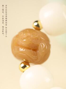 原创白玉菩提风化绿渐变青山伴水精雕貔貅头原创国潮单圈念珠手串