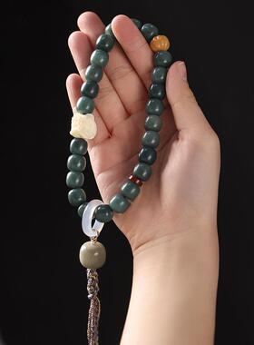 渐变菩提飘花老型珠绿阴皮象牙果醒狮国潮古风男女文玩手串手持