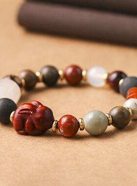 本命年兔手链国潮复古多宝鸿运手串 原创玉石玛瑙珠可爱阿呆手链