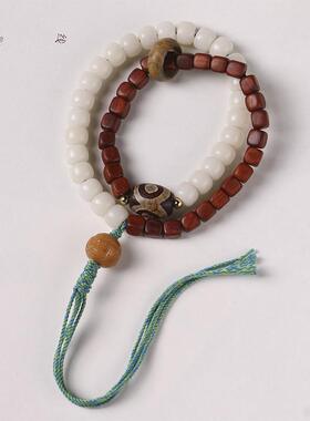 原创国潮编织绳菩提手持复古风搭配汉服手腕念珠菩提混搭檀木方珠