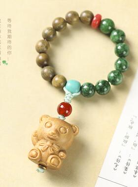 百香籽/绿檀玉石轻奢复古迷你可爱女款指尖文玩玉兔吉祥手捻礼物