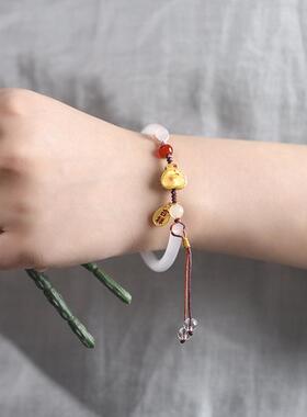 原创冰种白玉髓冰清玉洁气质可爱萌宠手镯可自动调节手围大气高级