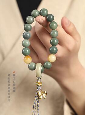 原生态绿阴菩提根手串绕指柔文玩手串炭烧菩提跑环国潮民族风手持