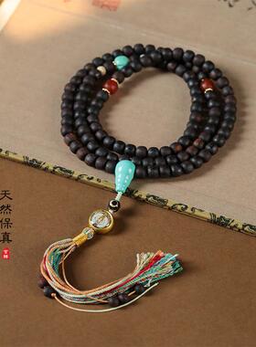 文艺复古多圈藏式手腕清香降真香菱镁矿三通玛瑙珠唐卡编绳流苏串