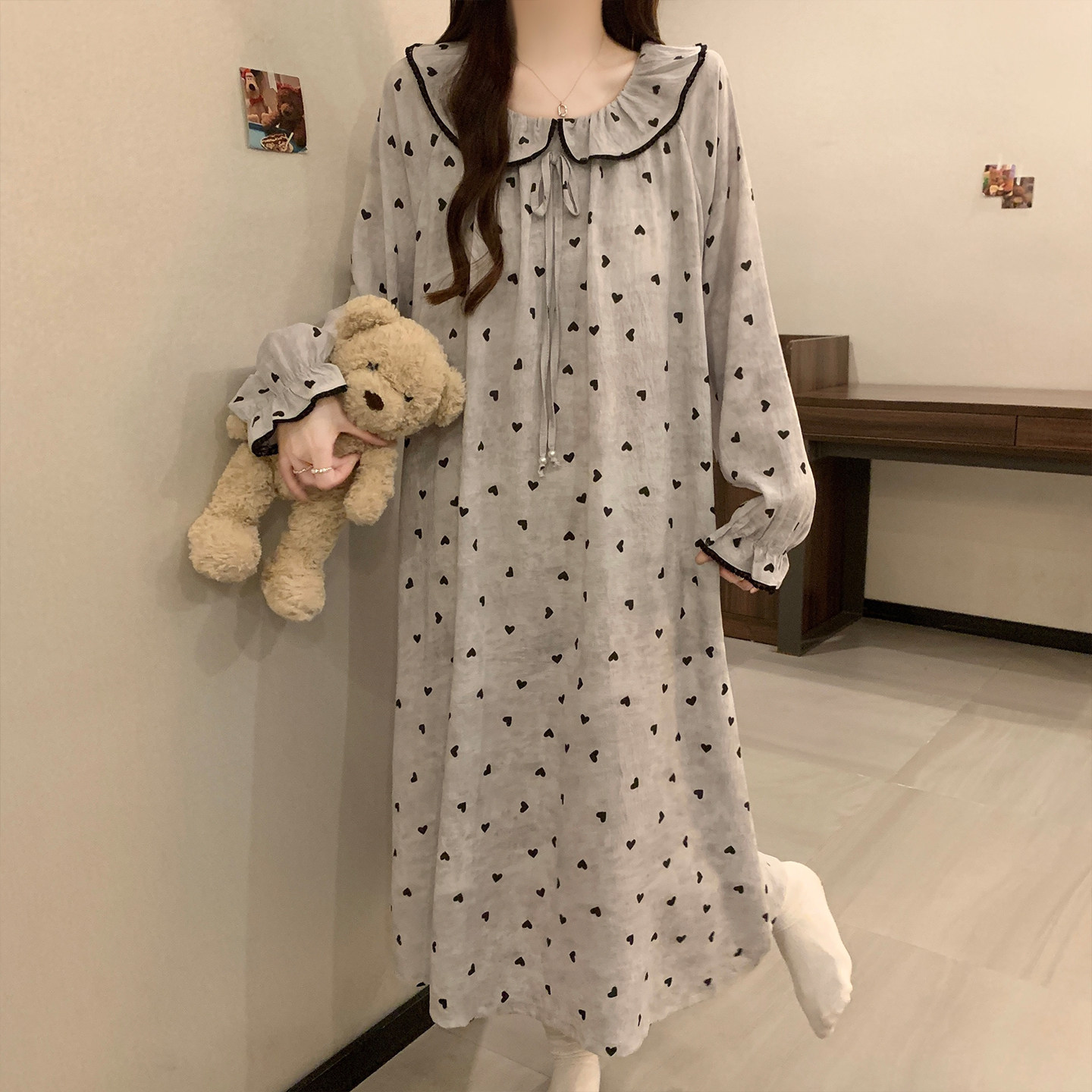 2025新款长袖睡裙女款带胸垫春秋公主风可爱云朵棉睡衣长裙家居服,淘宝优惠券,粉丝福利购,淘宝优惠卷