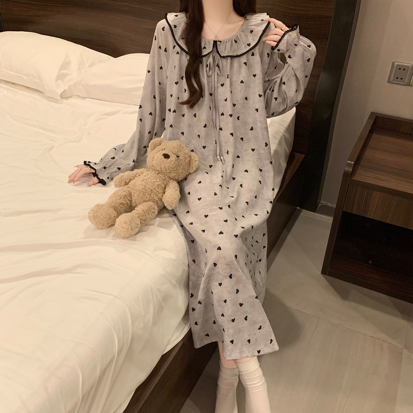 2025新款长袖睡裙女款带胸垫春秋公主风可爱云朵棉睡衣长裙家居服,淘宝优惠券,粉丝福利购,淘宝优惠卷