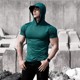 Summer ice-sensing quick-drying sports short-sleeved men's T-shirt top hooded elastic breathable tight muscle fitness American style