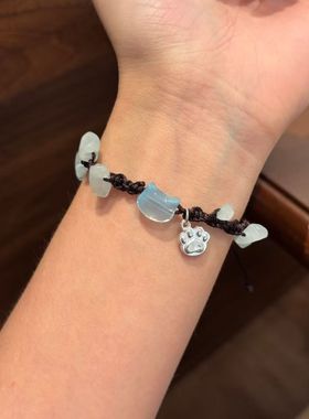 可爱KT猫吊坠猫爪手链手工编织情侣闺蜜手绳百搭碎石精致手饰礼物