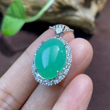 天然澳洲绿玉髓925银镶吊坠大气优雅送女友送闺蜜