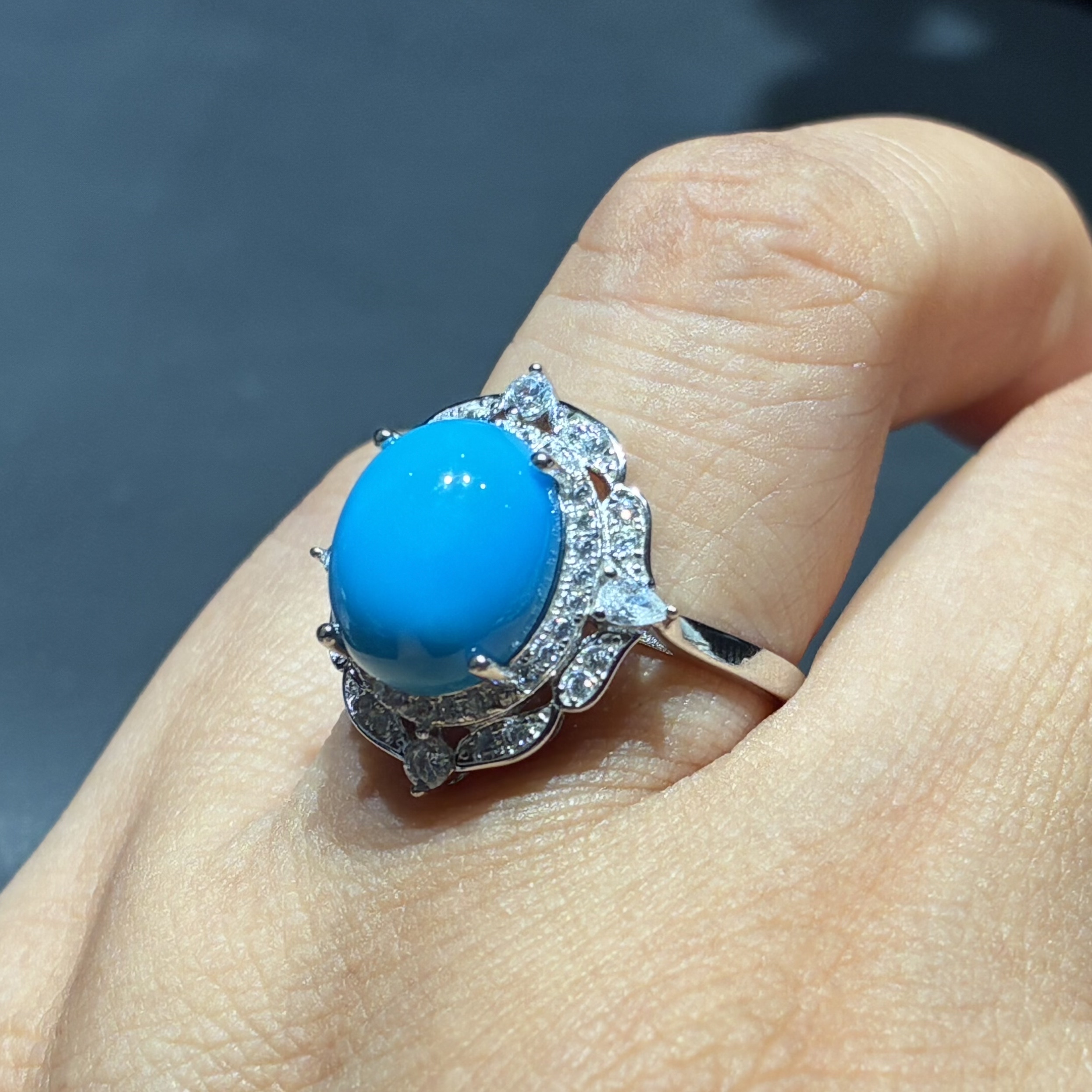 Natural American Sleeping Beauty Blue Pine Egg Ring