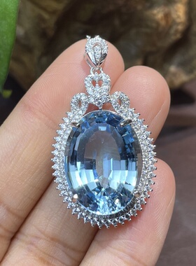 天然圣玛利亚色托帕石鸽子蛋面925银镶嵌吊坠款送女友送闺蜜