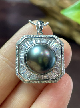 天然海水大溪地黑珍珠吊坠